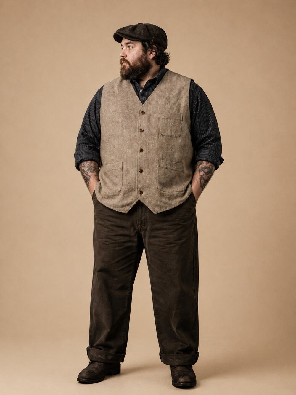 Vintage Tan Herringbone Vest XXXL Prom Wedding Grandpa Core